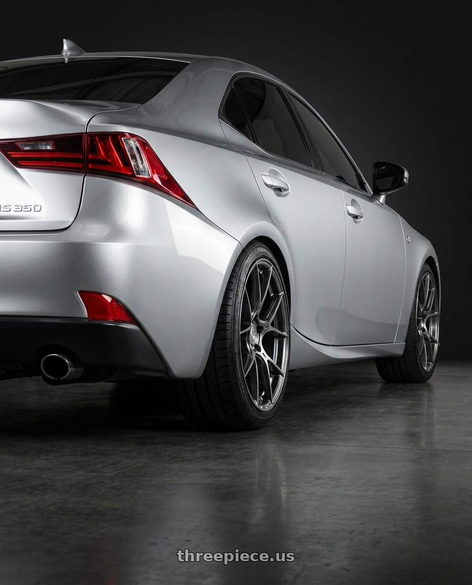 2016 Lexus IS350 with Aodhan AH-11 5x114.3 19x9.5 +35 Hyper Black wheels rear three quarter view square tires