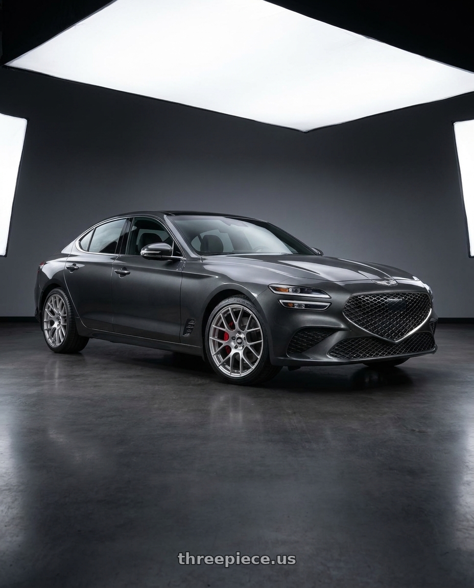 2023 Genesis G70 makalu grey with Enkei Raijin 5x114.3 18x8.5+35 Hyper Silver wheels