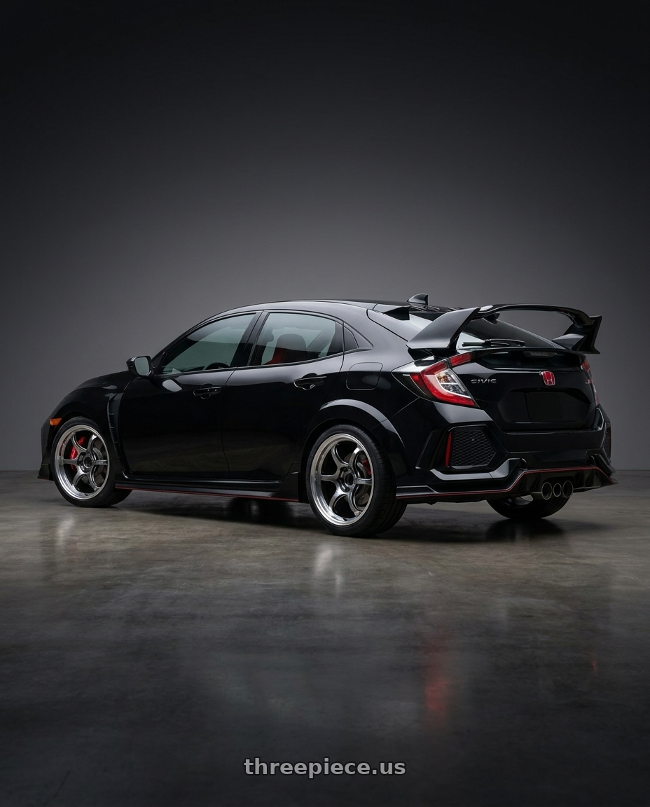 2021 Honda Civic Type R with Advan Racing RG-D2 5x120 18x8.5 +35 MACHINING & RACING HYPER BLACK wheels rear three quarter view square tires