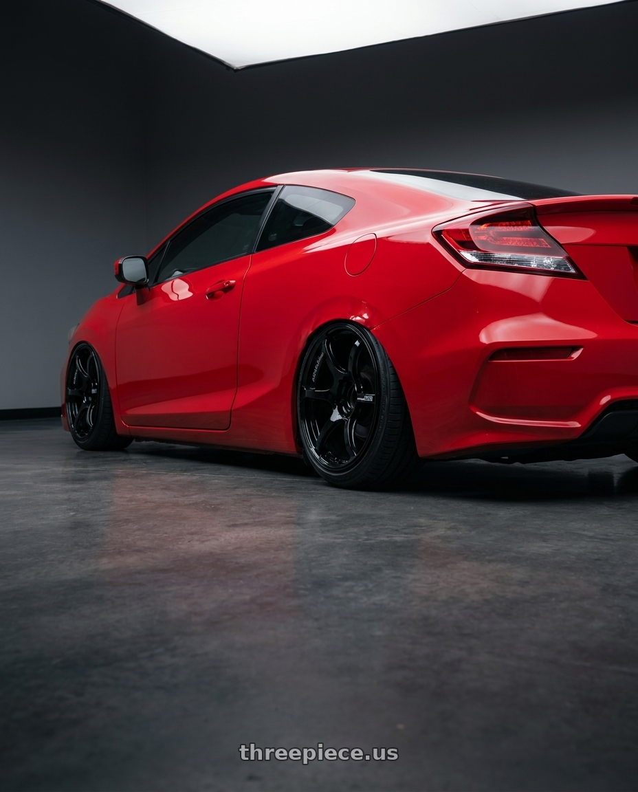 2015 Honda Civic Si with Advan RGIII 5x114.3 18x9.0+35 Gloss Black wheels rear three quarter view slight stretch tires