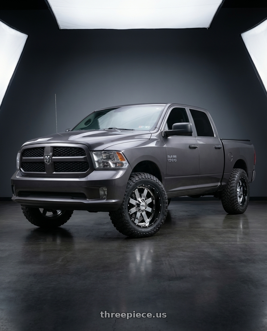 2024 Ram 1500 with Moto Metal MO200 6X139.7 22X10 -18 CHROME CENTER GLOSS BLACK MILLED LIP wheels