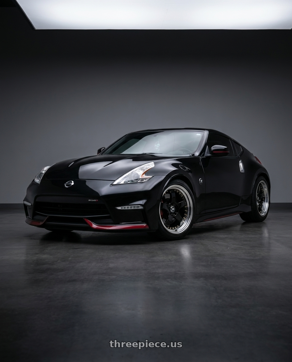 2016 Nissan 370z with MST Wheels MT07 5x114.3 18x9.5 +20 Black W/machined Lip Gold Rivets wheels