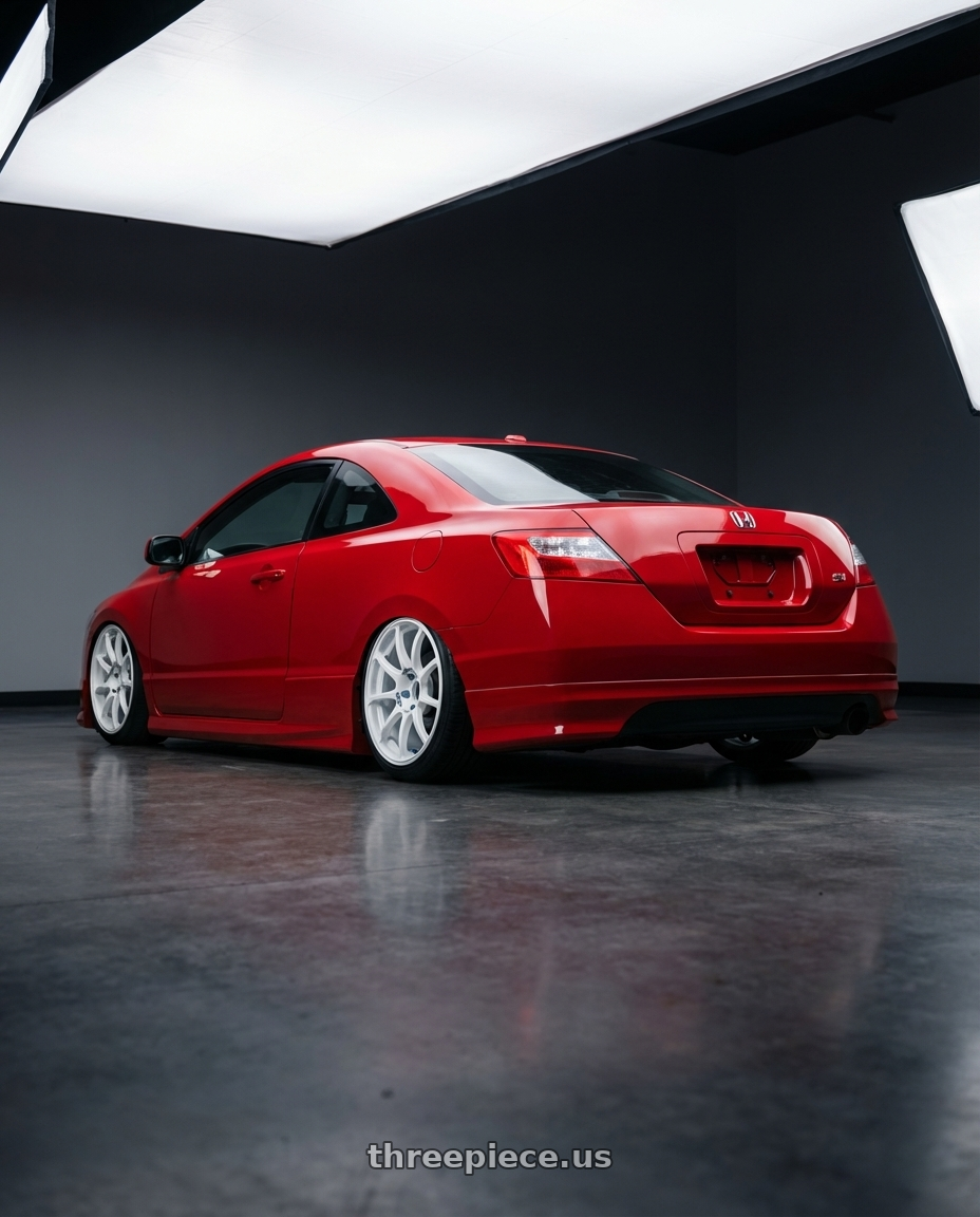 2011 Honda Civic Si with Advan RCIII 5x114.3 18x8.5+38 White wheels rear three quarter view slight stretch tires