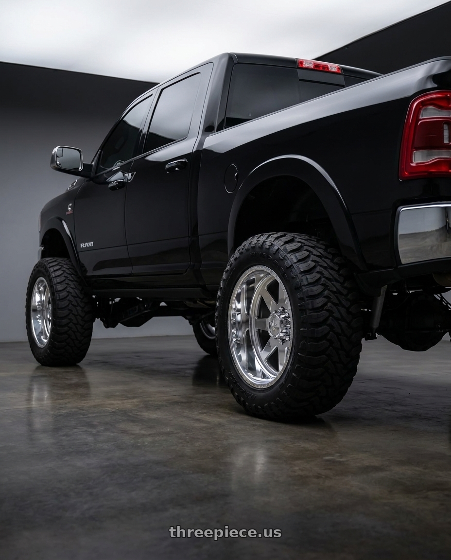 2022 ram 2500 with American Force 11 Independence SS 6X135 22X11 0 POLISHED wheels rear three quarter view meaty tires