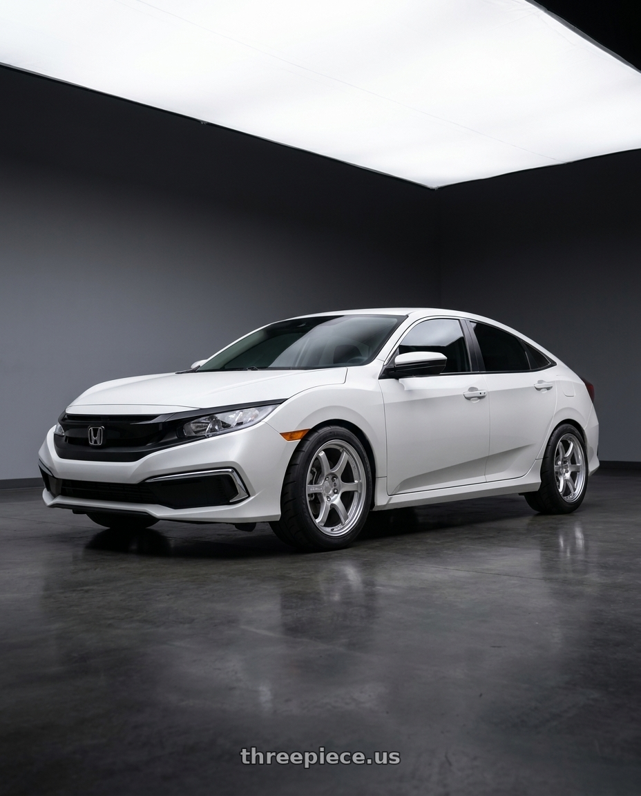 2021 Honda Civic LX Sedan Platinum White Pearl with Gram Lights 57DR 5x114.3 18x9.5+38 Grace Silver wheels