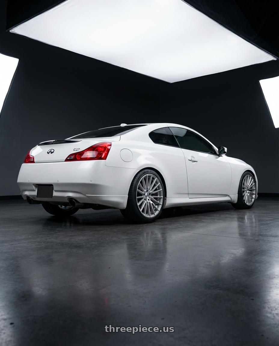2014 Infiniti G37 Coupe with Niche 1PC M251 PREMIO 5X114.3 19X8.5 +35 PLATINUM BRUSHED wheels rear three quarter view square tires