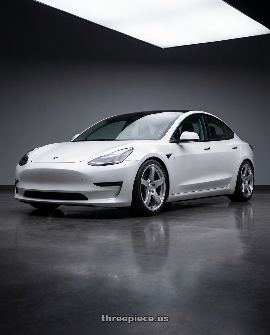 2023 Tesla Model 3 with Ssr Gtv01 5x114.3 19x8.5+38  GLARE SILVER wheels