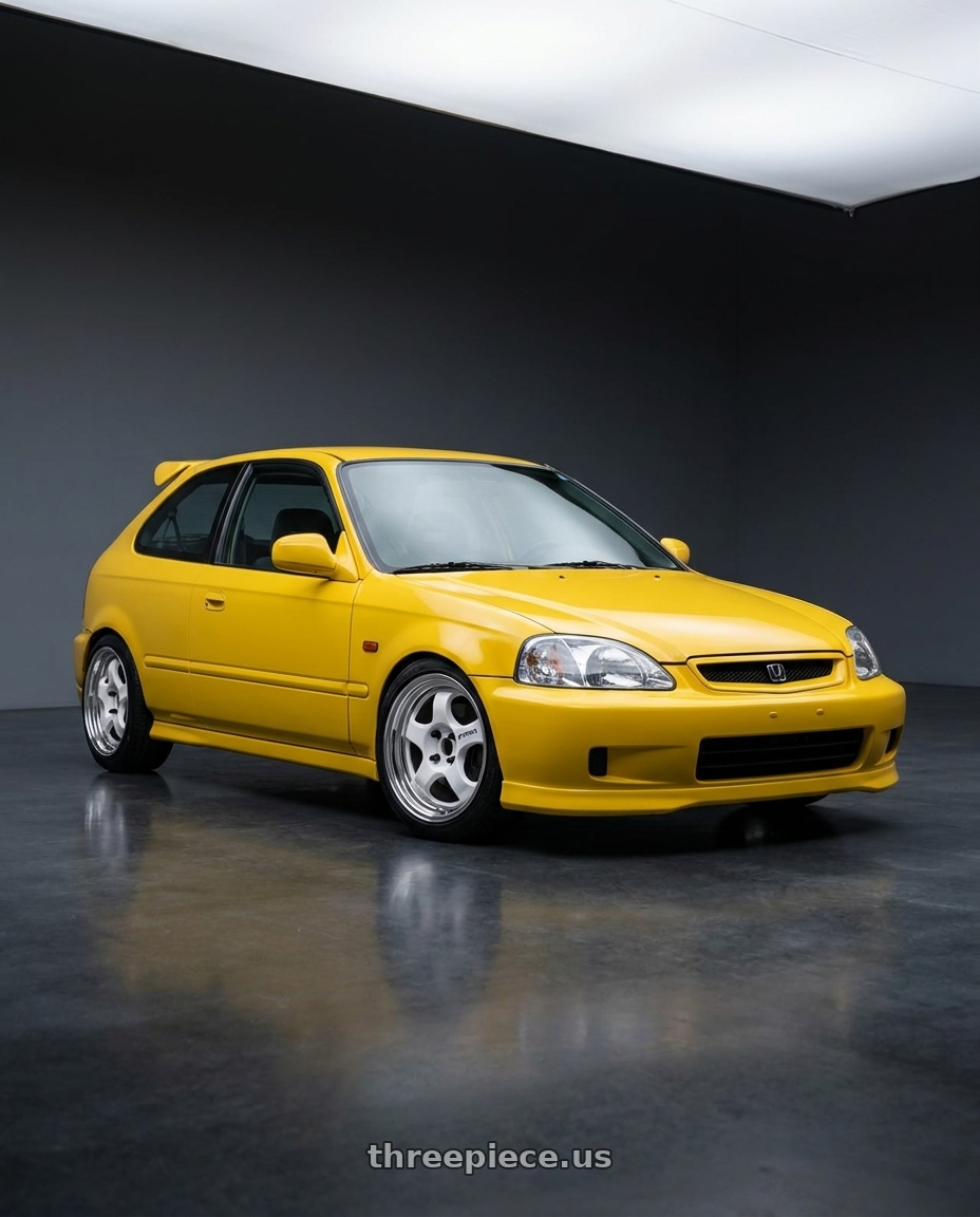 1997 honda civic Cx yellow  with Work Meister S1 2P 4x100 15x7+38 O Disk White wheels