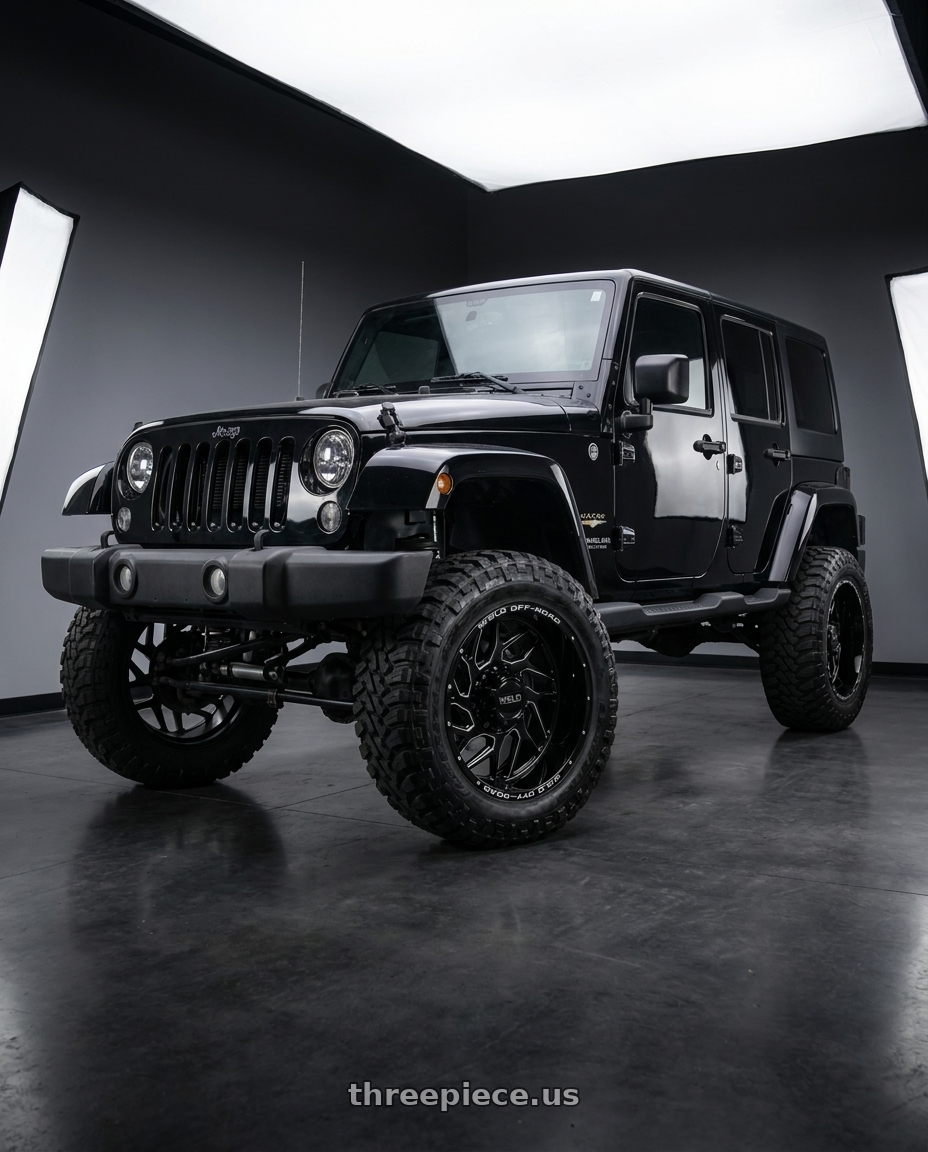 2016 jeep wrangler Sahara with WELD Off-Road Fulcrum 5x127 20x12 -44 Gloss Black/Milled wheels