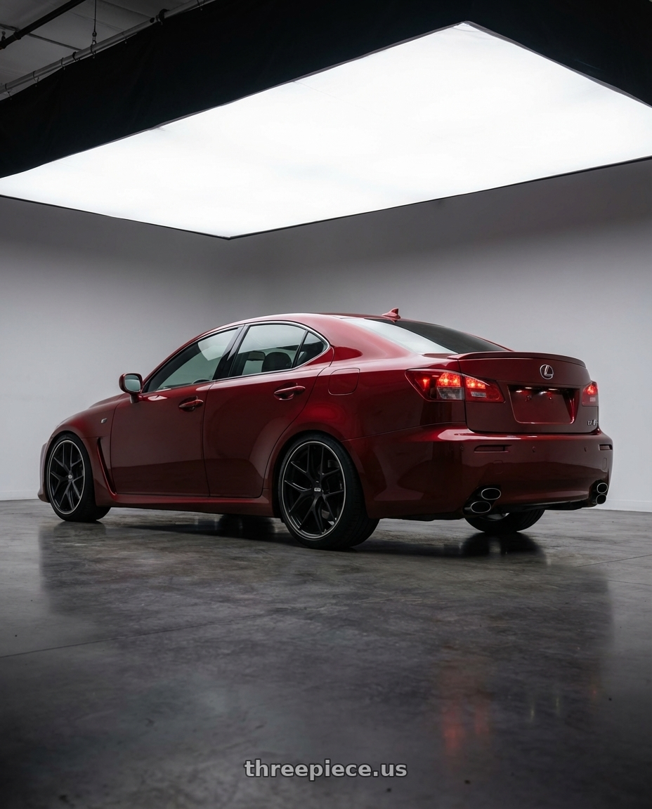 2012 Lexus IS-F with BBS CC-R 5x114.3 19x8.5+30 Satin Black wheels rear three quarter view square tires