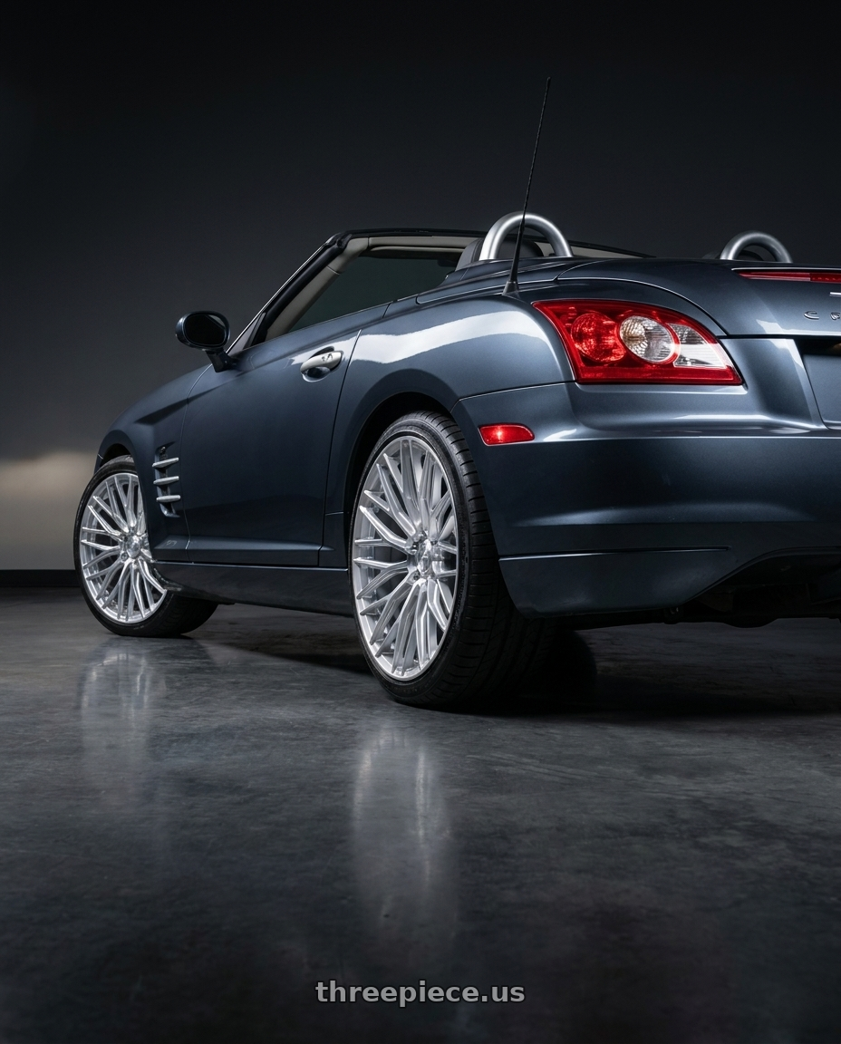 2007 chrysler crossfire with Brada FR100 5x112 20x9 +15 Diamond Silver wheels rear three quarter view square tires