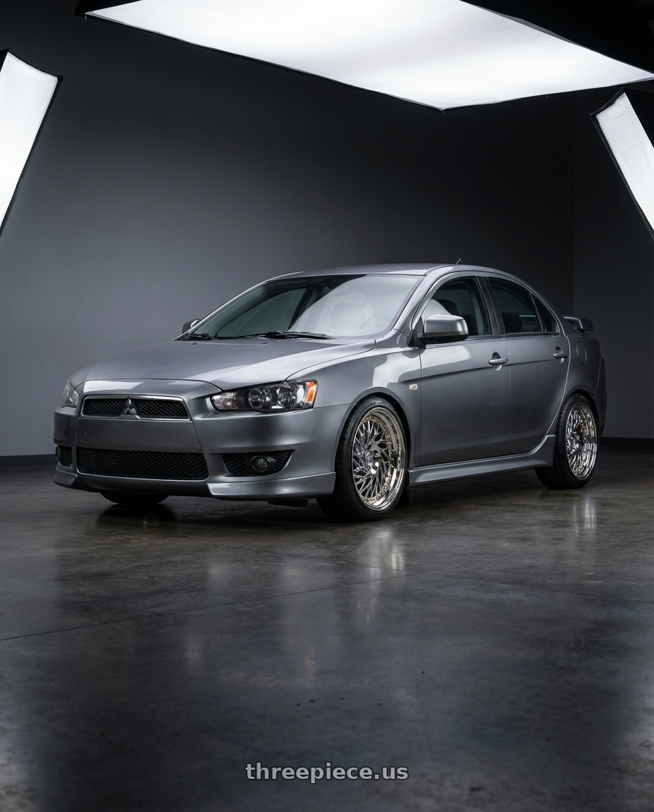 2014 Mitsubishi Lancer Ralliart with Aodhan DS03 5x114.3 18x9.5 +30 Vacuum Chrome w/Gold Rivets wheels