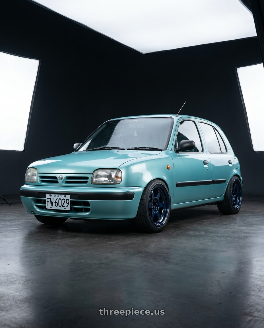 1996 NISSAN MARCH Tiffany Blue with Volk Racing TE37XT M-SPEC 6x139.7 16x8 +0 MAG BLUE wheels