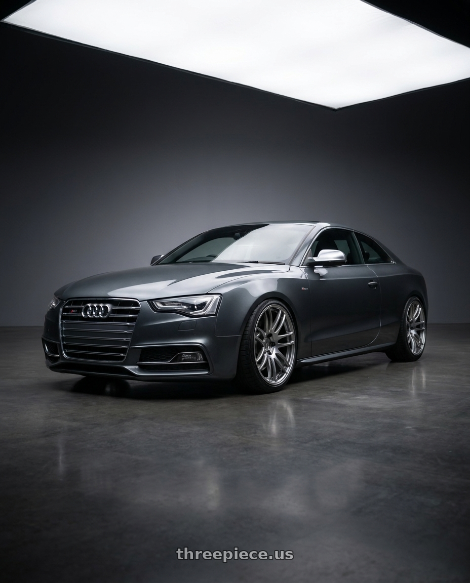 2013 Audi S5 with Work Emotion Cr Kiwami 5x112 19x9.5 +15 Gt Silver wheels front three quarter view lowered stance