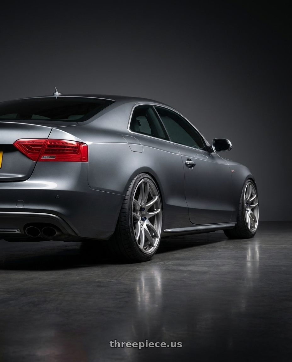 2013 Audi S5 with Work Emotion Cr Kiwami 5x112 19x9.5 +15 Gt Silver wheels rear three quarter view slight stretch tires