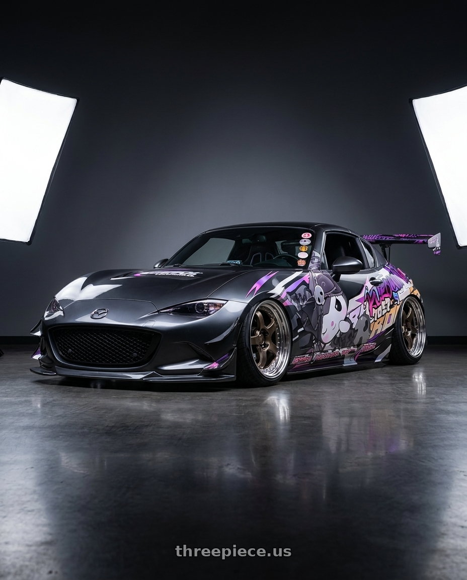 2023 mazda miata RF grand with Work Meister M1 3p 4x100 18x8+38 O Disk Titanium Gold wheels