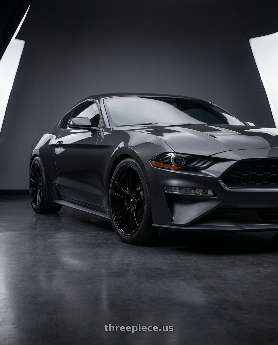 2021 Ford Mustang GT with American Racing AR941 MACH FIVE 5X114.3 19X11 +25 GLOSS BLACK wheels
