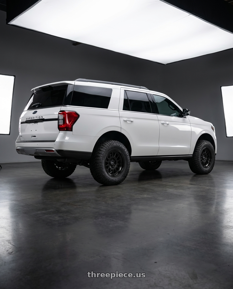 2025 Ford Expedition MAX with Method Race Wheels 318B 6X135 17x8.5 +0 GLOSS BLACK wheels rear three quarter view meaty tires