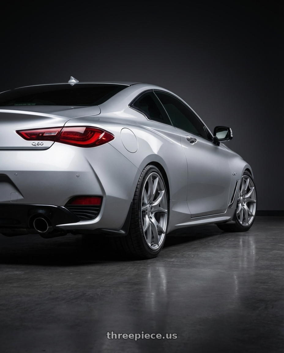 2020 Infiniti Q60 with Ssr Gtv03 5x114.3 19x8.5+38  GLARE SILVER wheels rear three quarter view square tires