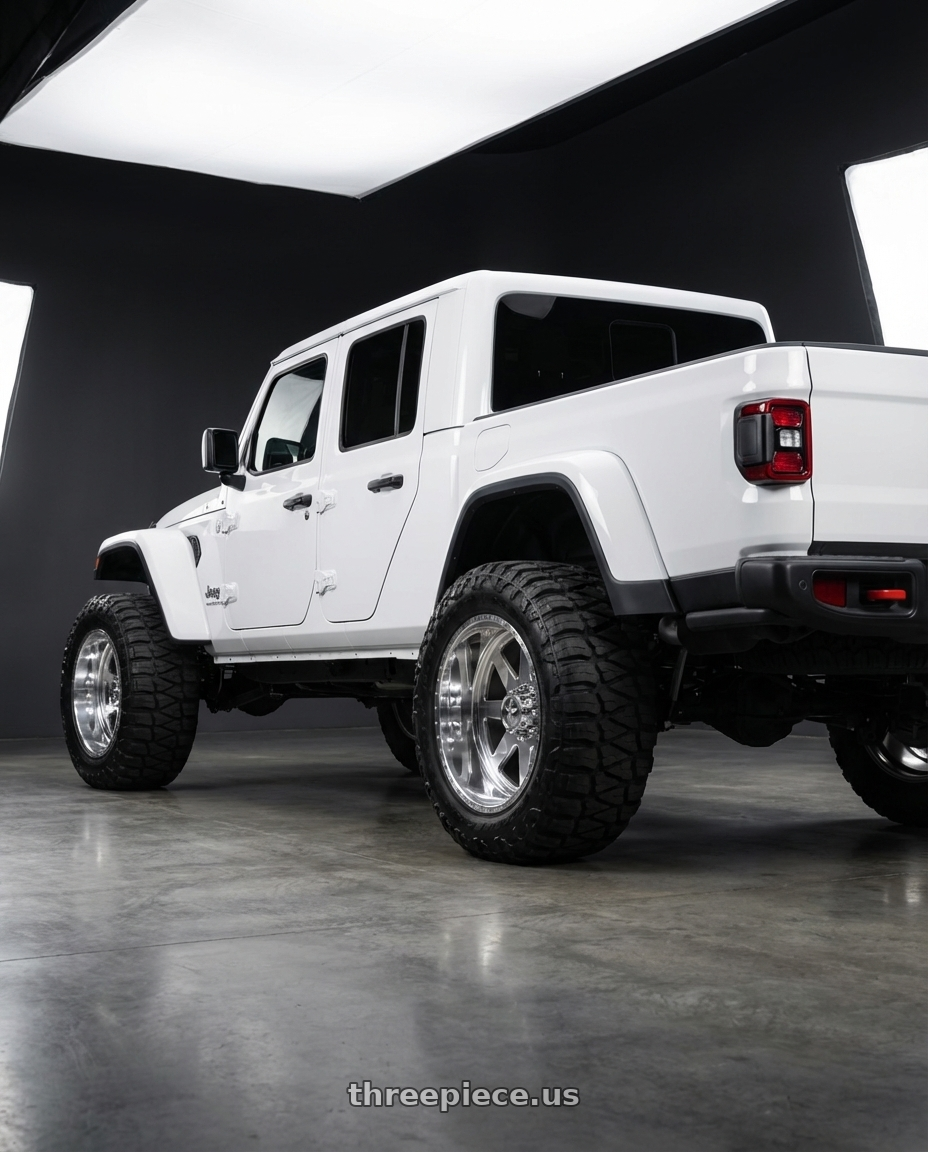 2023 jeep galdiator with American Force 11 Independence SS 8X180 26X16 -101 POLISHED wheels rear three quarter view meaty tires