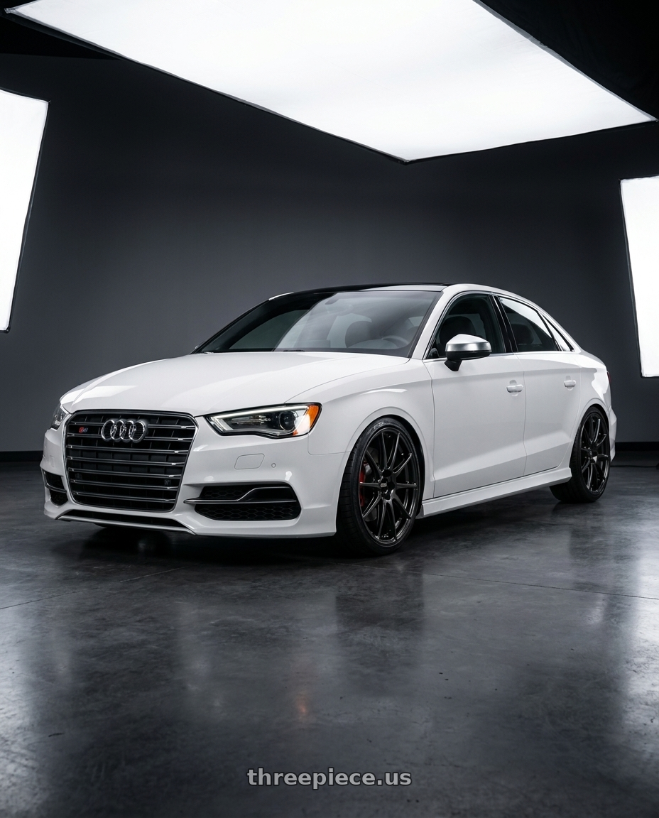 2015 Audi S3 with BBS FS 5x112 19x9.0+25 Diamond Black wheels front three quarter view lowered stance