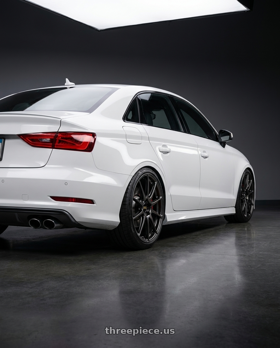 2015 Audi S3 with BBS FS 5x112 19x9.0+25 Diamond Black wheels rear three quarter view slight stretch tires