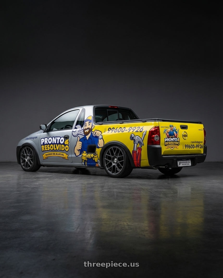 montana 2002 adesivada with TSW NURBURGRING 5X114.3 17X7.5 +45 MATTE GUNMETAL wheels rear three quarter view square tires