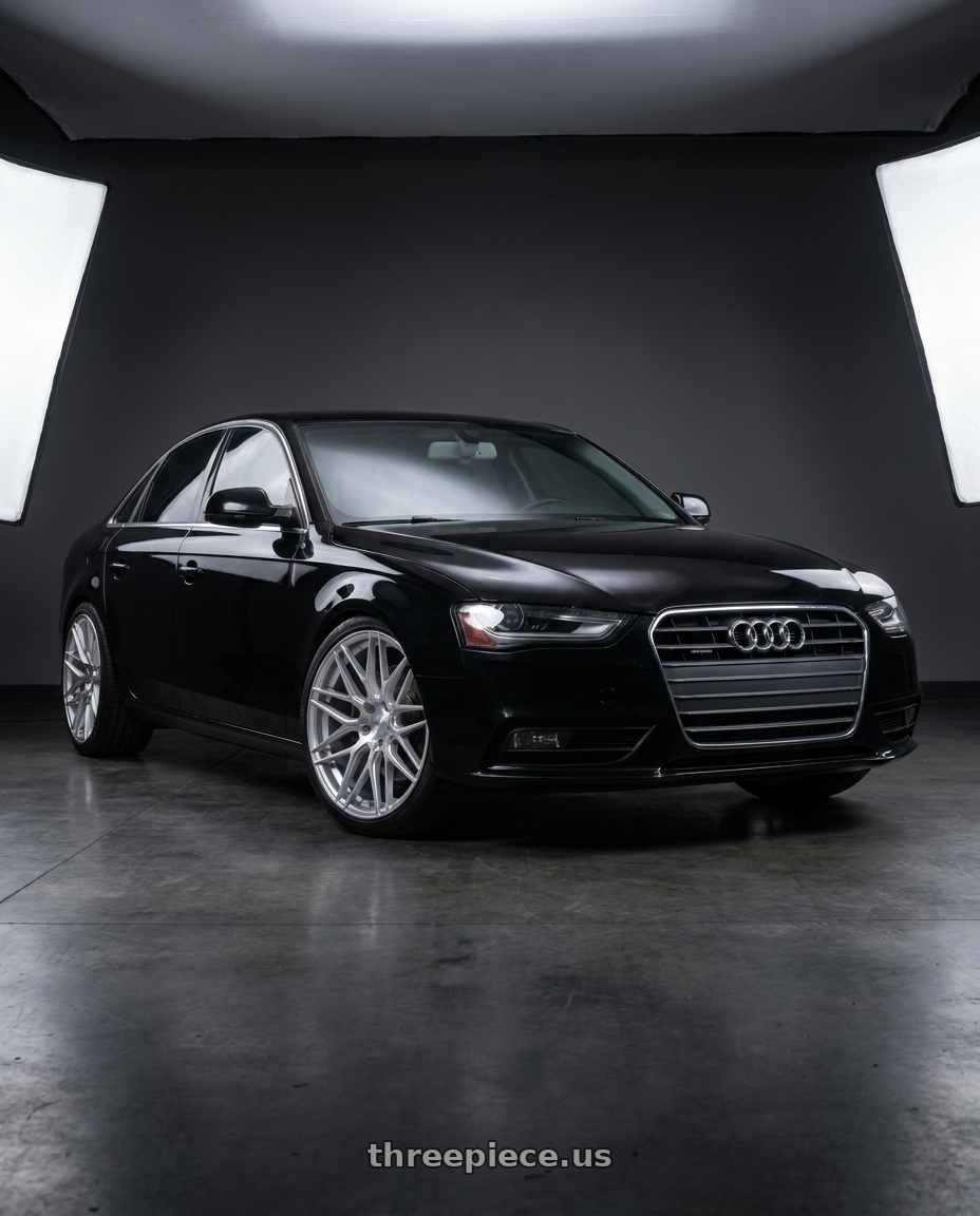 2012 Audi a4 Quattro black with F1R F103 5x112 19x9 +38 Brushed Silver wheels