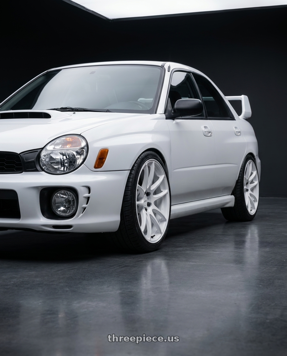 2002 Subaru Impreza 2 5rs with WORK Emotion CR Shigoku 5x100 18x9.5 +38 Ice White ICW wheels
