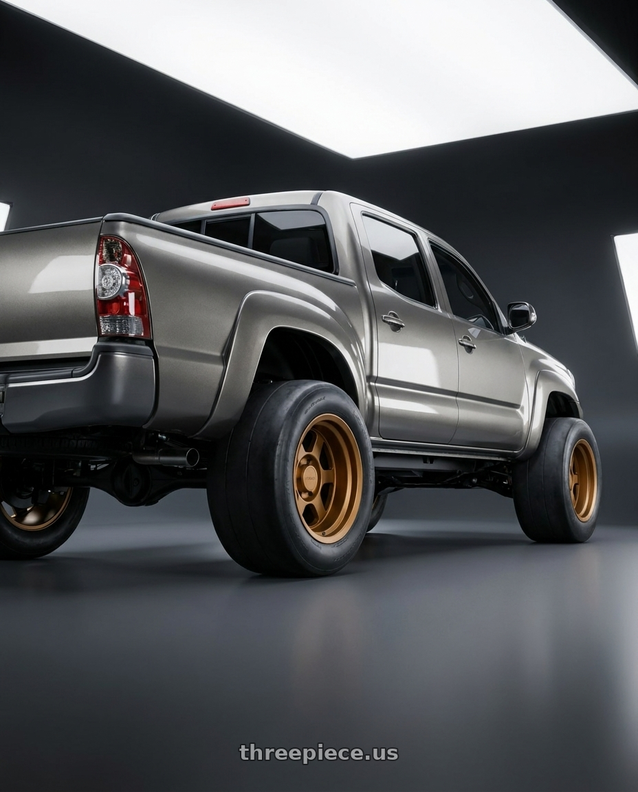 2015 Toyota Tacoma with 9six9 SIX-1 Deep 5x127 17X8.5 -10 Matte Bronze wheels rear three quarter view excessive tires