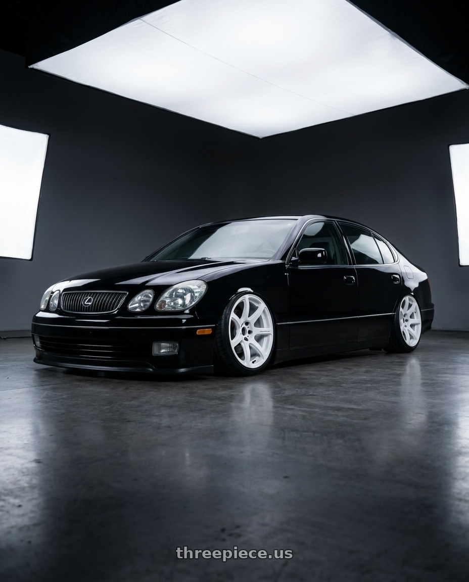2002 lexus gs300 with Work Emotion T7r 5x100 18x10.5 +12 White wheels