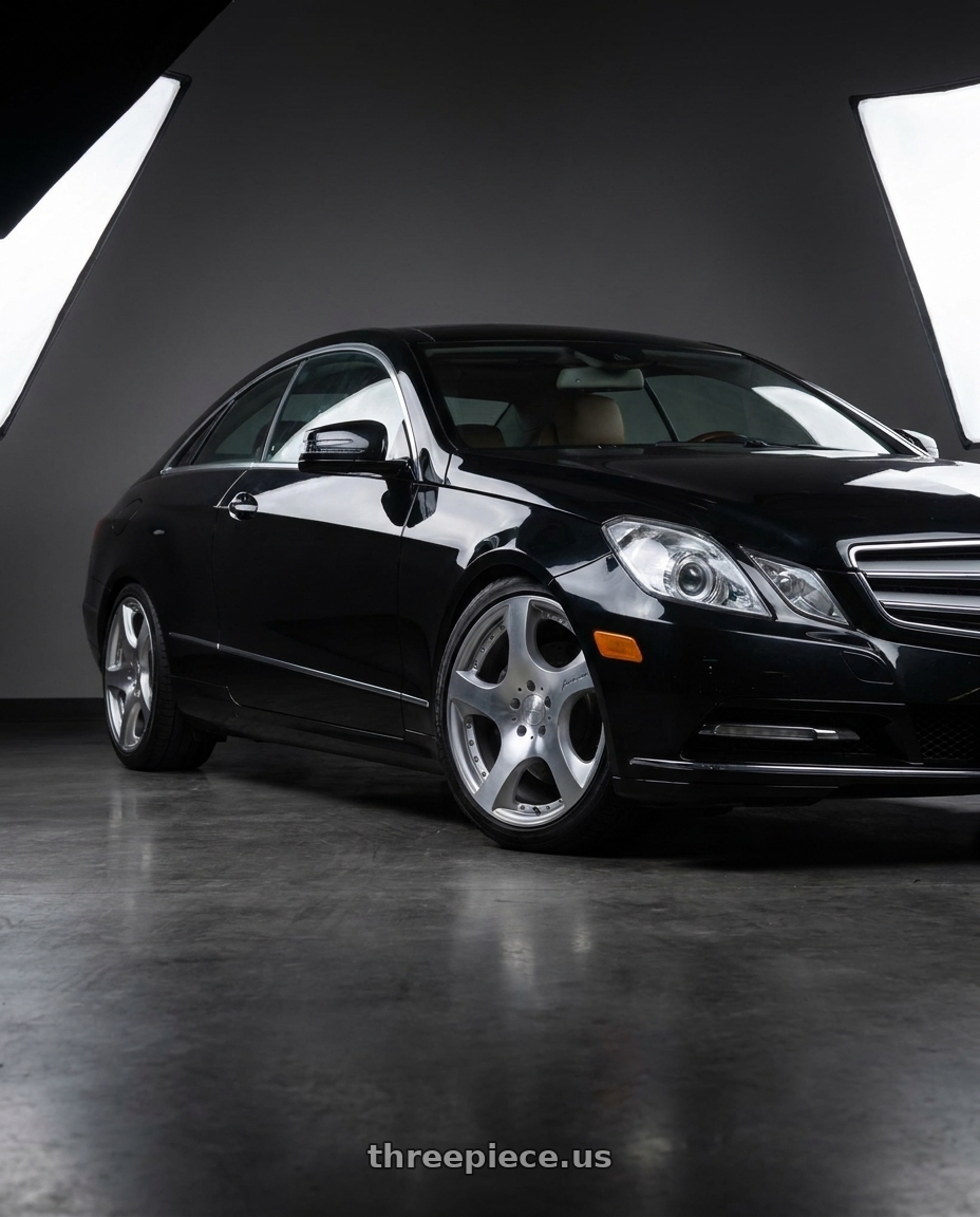 2013 Mercedes-Benz E350 4Matic with MRR VP3 5x112 19x8.5  +35 Silver Machine Face wheels front three quarter view lowered stance