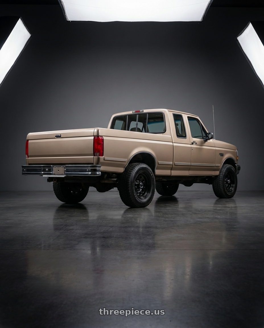 1992 ford f250 with Vision HD 84H 8x165.1 16x8-6 Gloss Black wheels rear three quarter view square tires