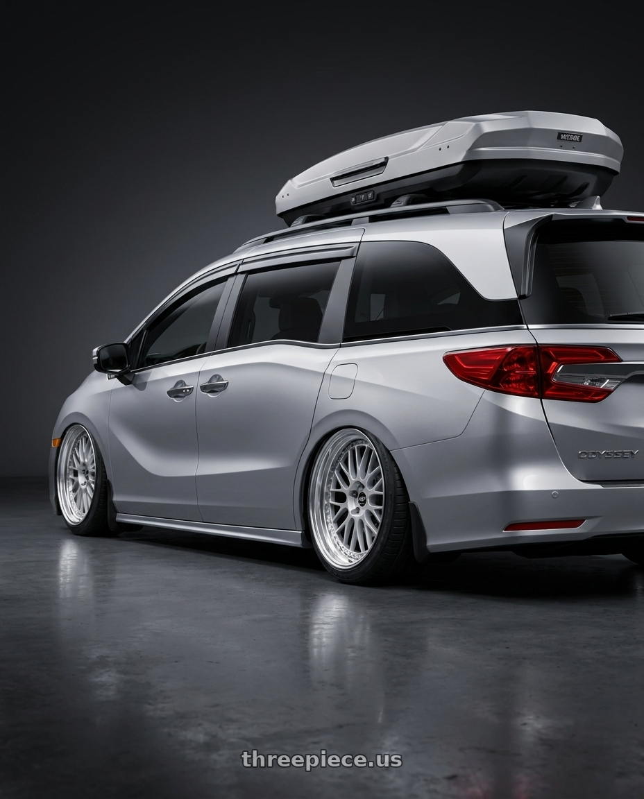 2024 Honda Odyssey with Work Zistance W10m 5x114.3 20x11+-7 R Disk Cool Light Silver wheels rear three quarter view extreme stretch tires