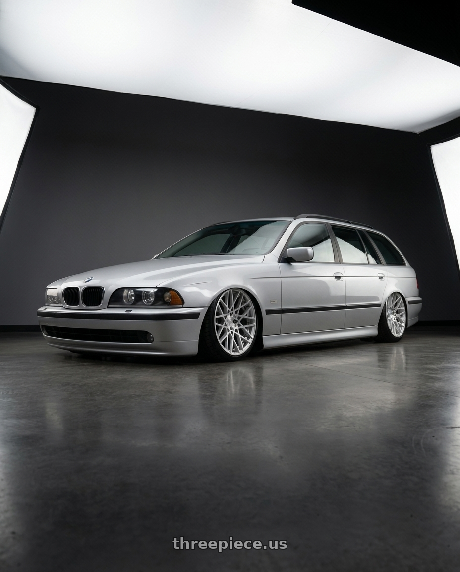 2001 Bmw 5 series wagon with Rotiform 1PC R110 BLQ 5X112 19X8.5 +45 GLOSS SILVER MACHINED wheels