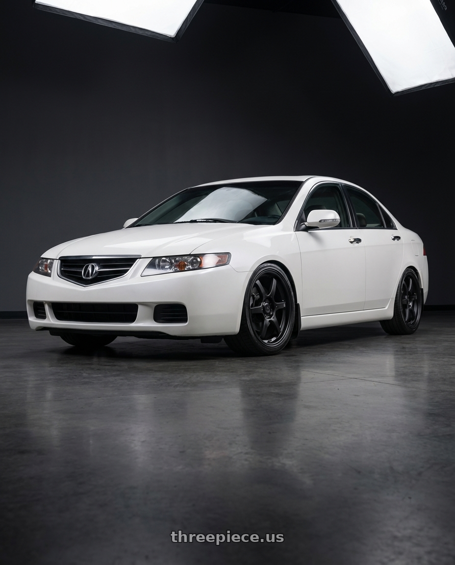2005 Acura tsx with Konig Backbone 5x114.3 17x7.5+45 Matte Black Milling Logo on Spoke wheels