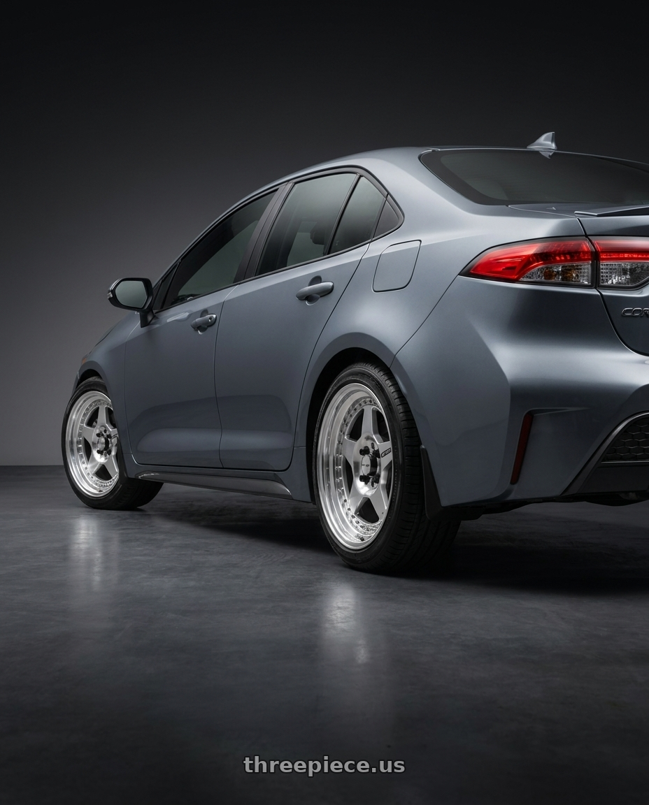 2023 Toyota Corolla xse with Work Meister Cr01 5x100 16x7.5+39 O Disk Bright Buff Finish wheels rear three quarter view square tires