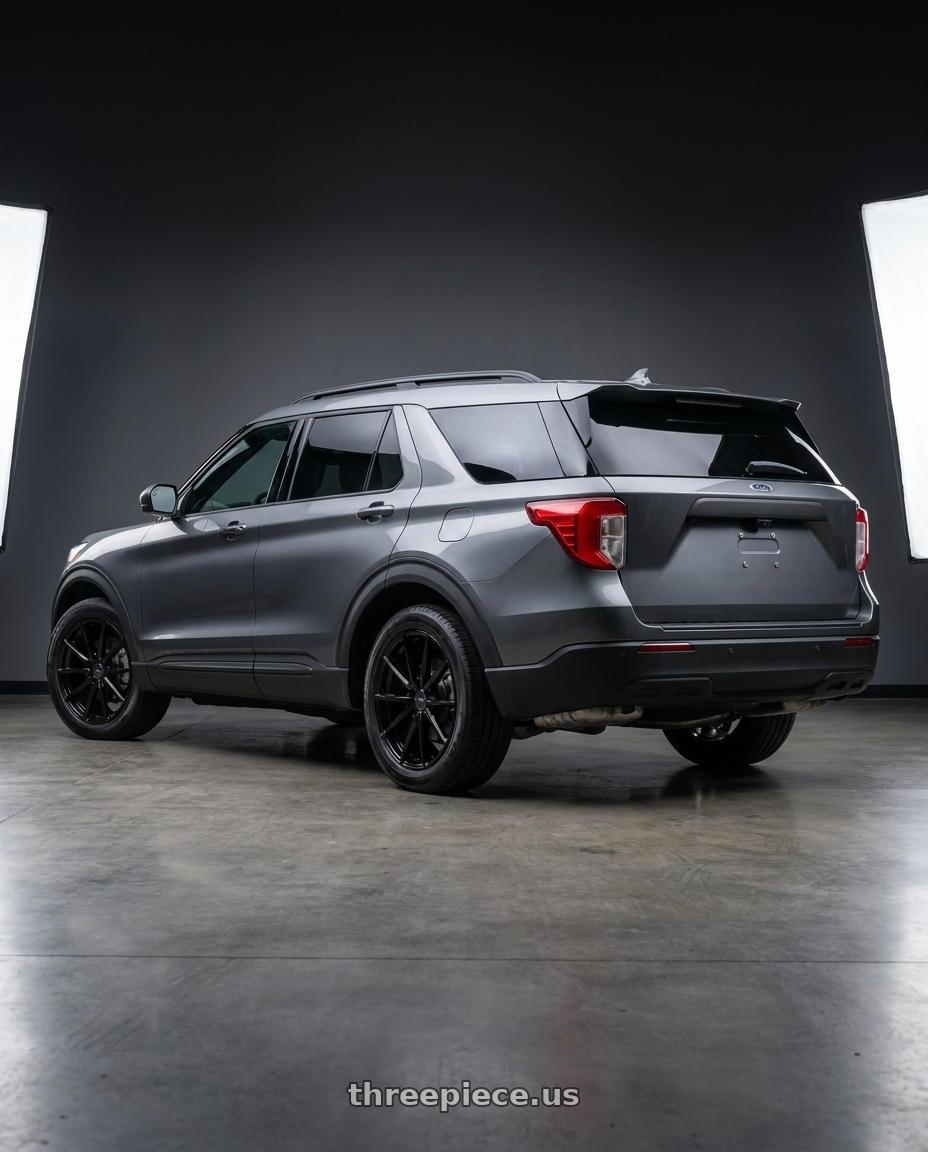 2026 Ford Explorer Active 100A with Enkei Hornet 5x114.3 18x8+35 Gloss Black wheels rear three quarter view square tires