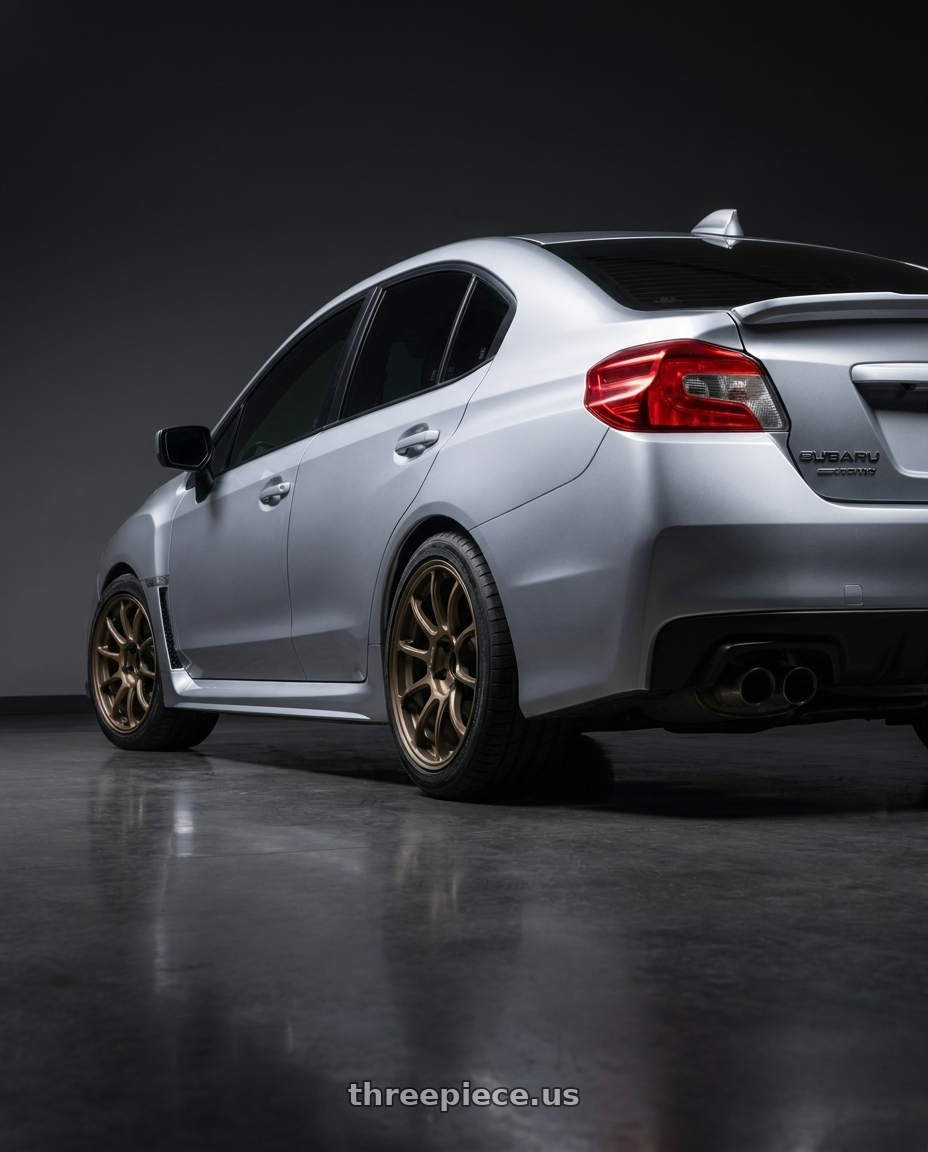 2018  SUBARU  WRX with Volk Racing ZE40 5x114.3 18x8.5+42 Bronze Almite wheels rear three quarter view square tires