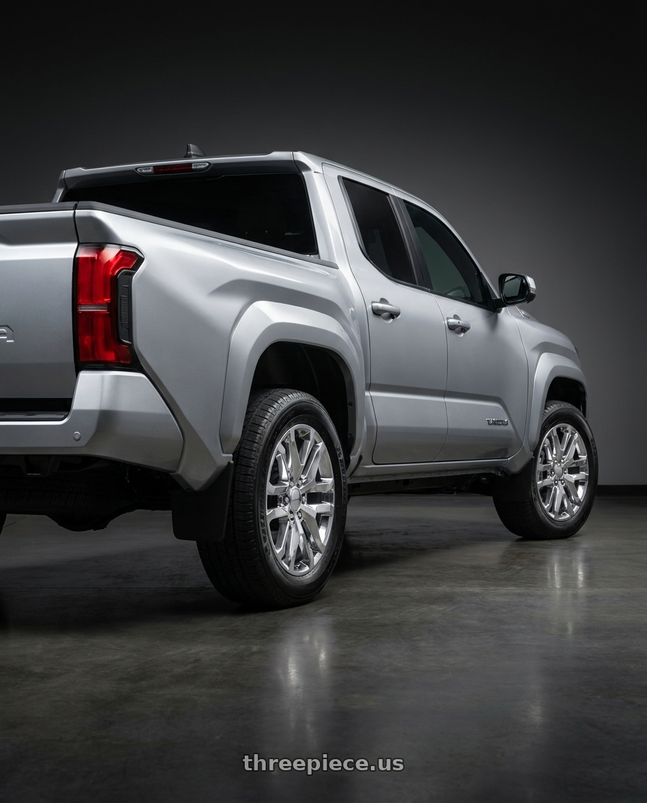 2024 Toyota Tacoma with Performance Replicas PR196 6X139.7 20X9 +24 CHROME wheels rear three quarter view square tires