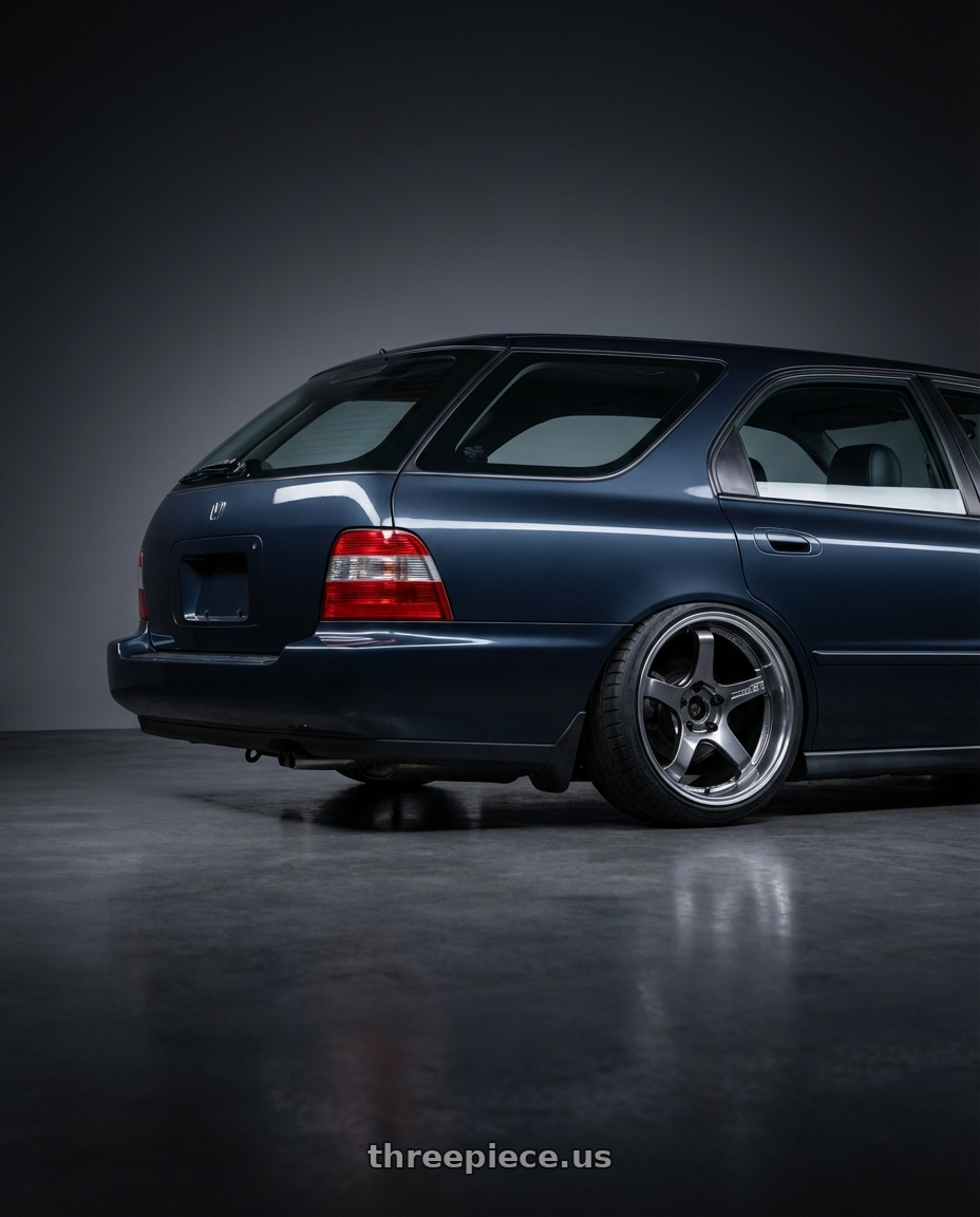 1995 Honda Accord 5 AERODECK  with Advan Racing GT BEYOND 5x114.3 17x8.0 +45 MACHINING & HYPER PLATINUM BLACK wheels rear three quarter view slight stretch tires