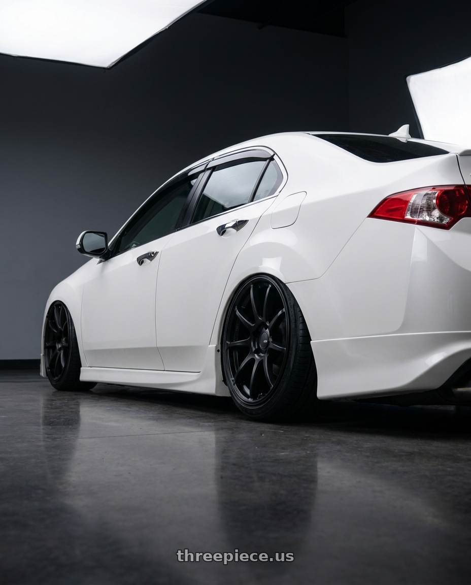 2013 Acura TSX with Ssr Gtv02 5x114.3 18x8.5+40  FLAT BLACK wheels rear three quarter view slight stretch tires