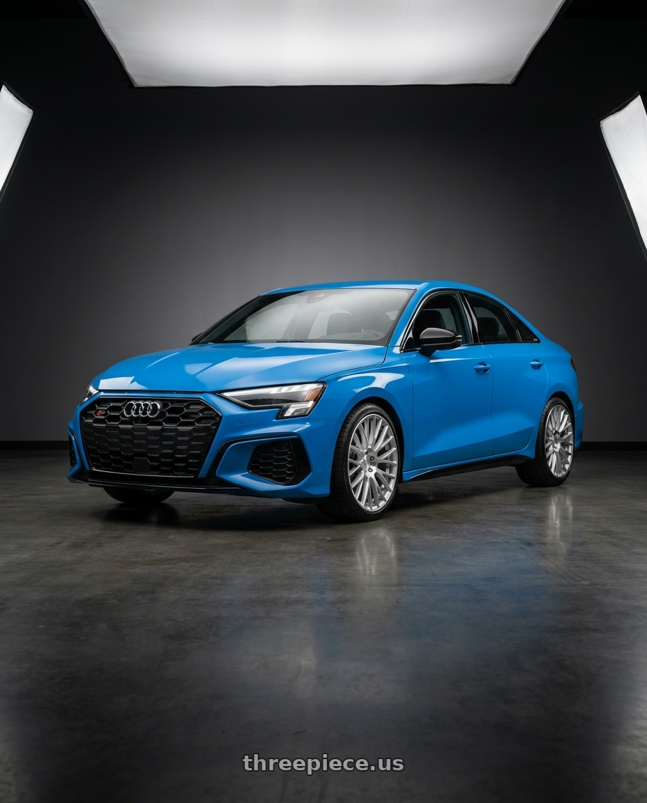 2023 Audi S3 with Rotiform RC201 LSE 5X112 19X8.5 +45 GLOSS SILVER W/ MACHINED FACE wheels