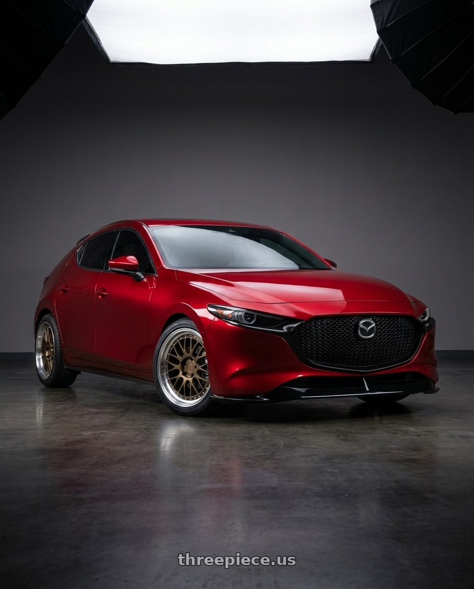 2026 Mazda 3 hatchback soul red with Aodhan DS06 5x114.3 18x8.5+35 Bronze w/Machined Lip wheels