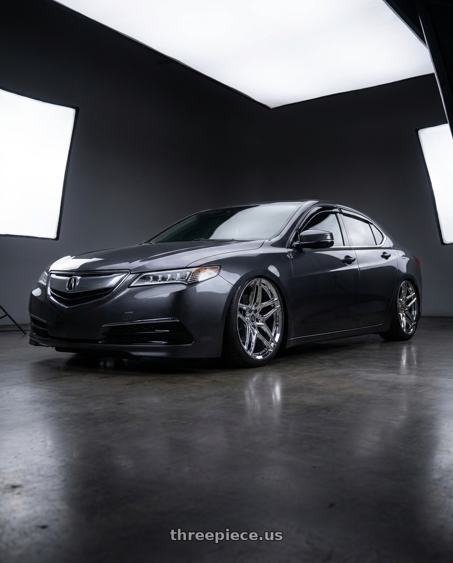 2016 Acura tlx fwd charcoal with HERITAGE WHEEL EBISU MONOC 5x114.3 19x9.5 +38 CHROME wheels
