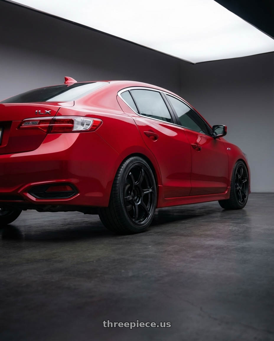 2012 Acura ILX with Advan Racing RG-4 5x114.3 17x8.0 +37 SEMI GLOSS BLACK wheels rear three quarter view square tires