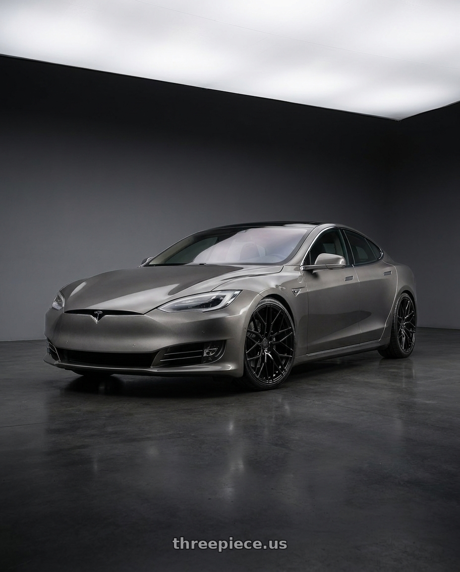 2018 Tesla Model S with Avant Garde Wheels M520R 5X120 21x12 +52 Gloss Black wheels