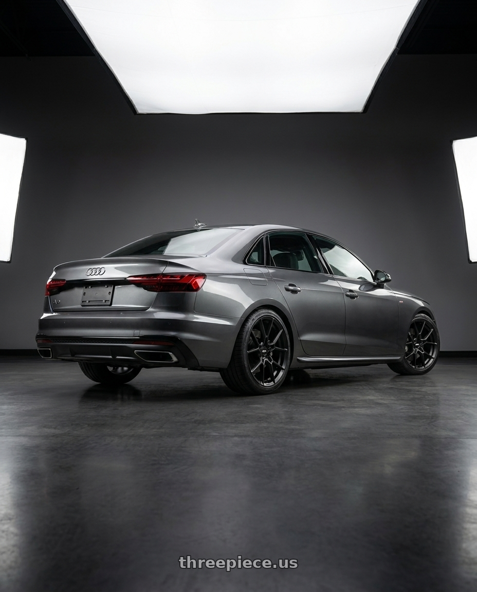 2020 Audi A4 Premium with Rotiform RC199 KPR 5X112 19x8.5 +45 SATIN BLACK wheels rear three quarter view square tires