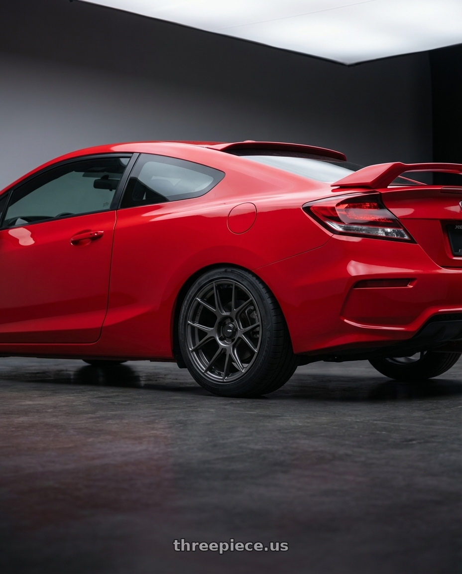 2015 Honda Civic Si with Konig Ampliform 5x114.3 17x8+40 Dark Metallic Graphite wheels rear three quarter view square tires