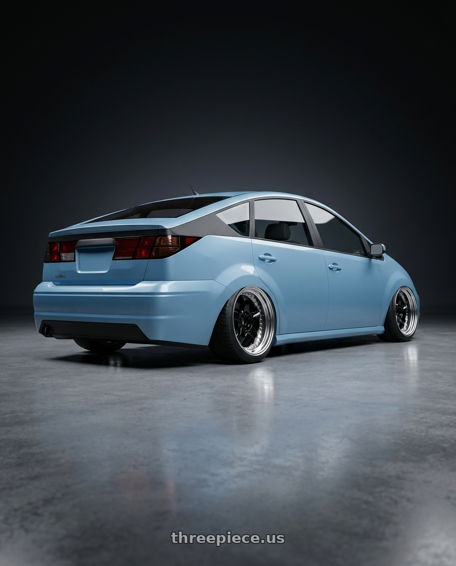 2013 karin dilettante  with Work Meister S1 3P 5x100 18x9+48 A Disk Black wheels rear three quarter view extreme stretch tires
